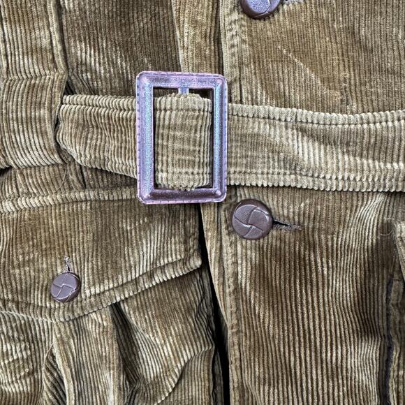 VTG Corduroy Jacket Coat 60s 70s Belted Quilted Pockets Men’s M Tan Retro Chore - Picture 5 of 14